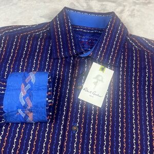 NWT Robert Graham Men's Medium Button Down Multi Embroidered Wavy Stripe RG1050